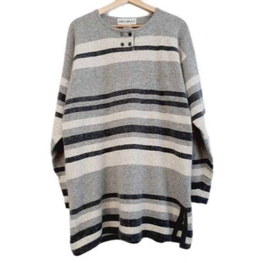 PRINCIPLES | Sweater Tunic Angora & Lambswool Stripe Crewneck Sz L